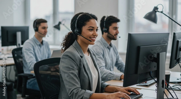 Obraz Customer Support Team: Happy Agents Providing Excellent Service | Call Center, Tech Support, Business Solutions & Communication!