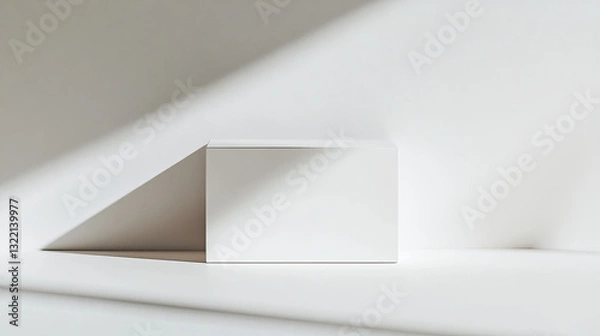 Fototapeta Closed white rectangular cardboard box packaging mockup casting shadow on white background