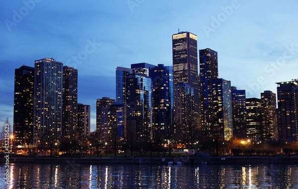 Obraz city night chicago