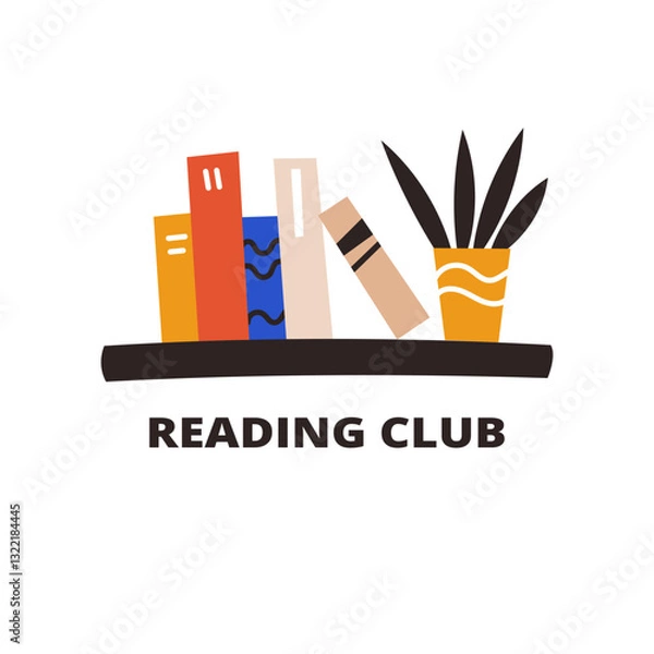 Fototapeta Vector modern illustration. Book club design with pile of books on a shelf.	
