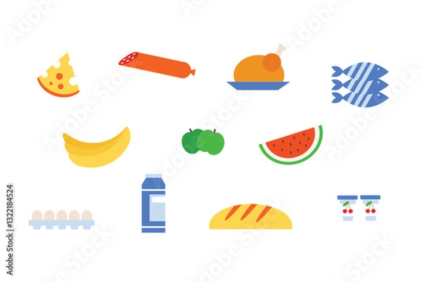 Fototapeta Set of food icons. Vector  minumal illustration set.	