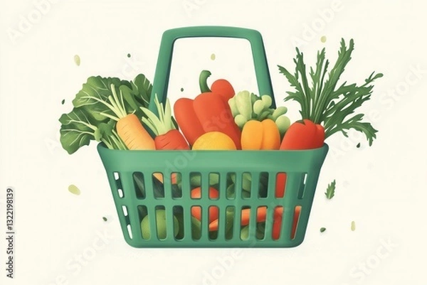 Obraz Fresh produce shopping basket filled with vibrant fruits and vegetables against a soft pastel background