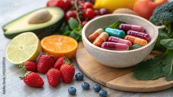 Obraz Close-up of vibrant probiotic capsules on a surface.