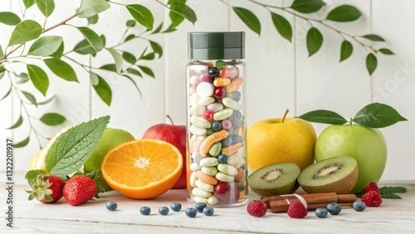 Fototapeta Vibrant image showcasing modern probiotic supplements in an appealing setting.