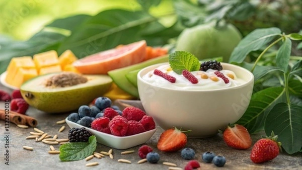 Obraz Vibrant close-up image showcasing probiotics and prebiotics in a natural setting.