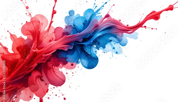 Obraz A vibrant and artistic watercolor splash blending red and blue hues on a white background, symbolizing creativity and inspiration, isolated with clean edges, perfect for artistic and design-themed pro