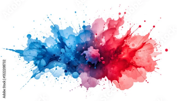 Obraz A vibrant and artistic watercolor splash blending red and blue hues on a white background, symbolizing creativity and inspiration, isolated with clean edges, perfect for artistic and design-themed pro