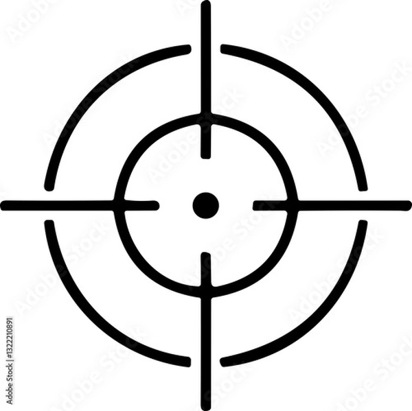 Fototapeta Target and destination. Target and aim, targeting and aiming. Crosshair, gun sight vector icon. Bullseye, black target or aim symbol. Military rifle scope, shooting mark