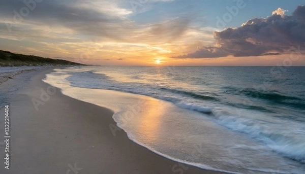 Fototapeta Peaceful beach sunset with gentle waves