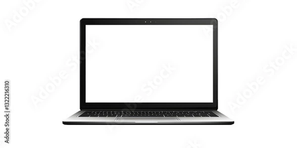 Fototapeta Laptop's Blank Canvas: A sleek, open laptop with a bright, empty screen awaits, offering limitless possibilities for digital content creation and communication.