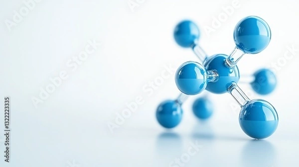Fototapeta Abstract 3D rendering of a molecule model with light blue spheres and translucent bonds against a bright white background. Clean, modern aesthetic