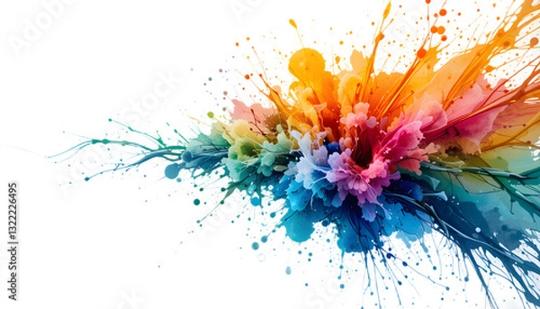 Obraz This image captures a colorful watercolor splash on a white background, using AI to highlight the concept of creativity and modern artistic innovation.
