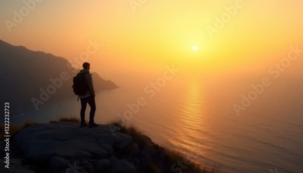 Fototapeta man on a mountain top