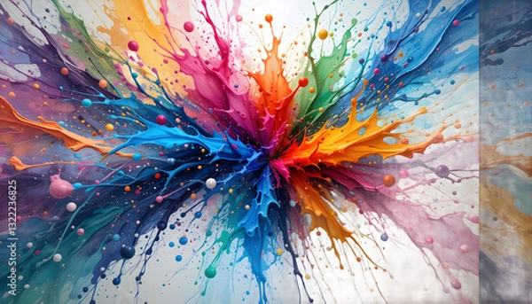 Obraz A stunning watercolor painting of a colorful splash, powered by AI to create a dynamic and visually striking representation of artistic creativity.
