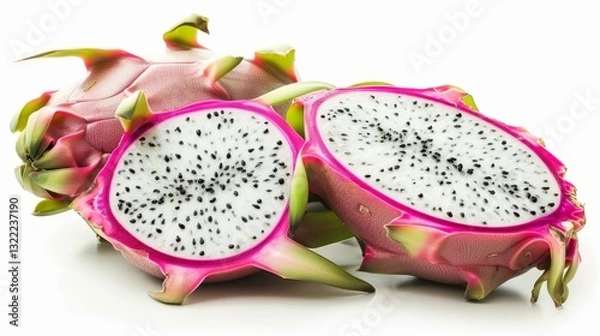 Fototapeta Fresh dragon fruit isolated on white background, showcasing its unique appearance and color