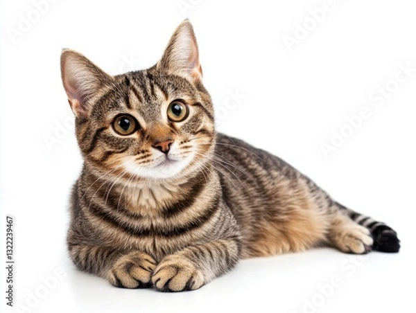 Fototapeta Tabby Cat Portrait on White Background