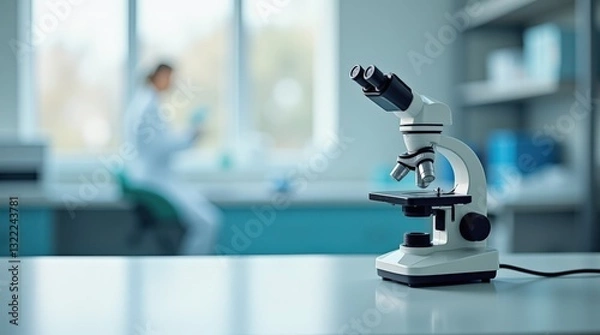 Obraz Laboratory Setting Featuring a Microscope and a Researcher Conducting Experiments