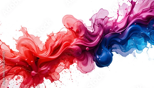 Obraz A colorful watercolor splash blending red and blue on a white background, created with AI to inspire creativity and artistic exploration in a digital age.
