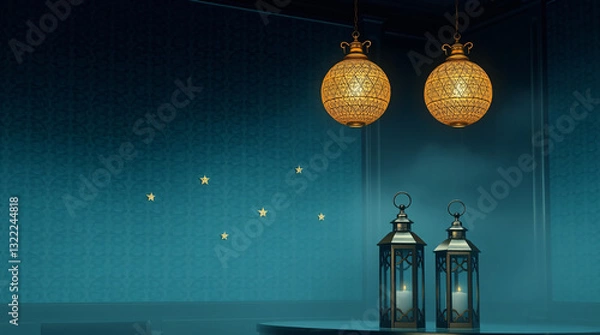 Fototapeta A Luxurious Ramadan Journey Iftar, Mawlid, and Eid Al Fitr Under the Crescent Moon.