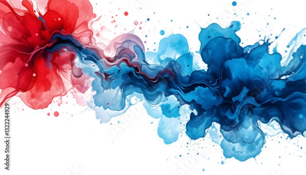 Obraz A colorful watercolor splash blending red and blue on a white background, created with AI to inspire creativity and artistic exploration in a digital age.
