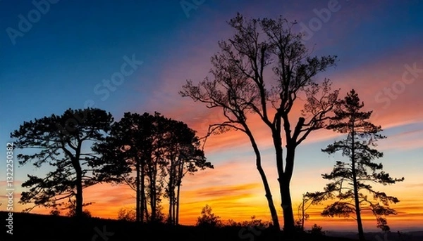 Fototapeta Silhouette of trees against a colorful sunset