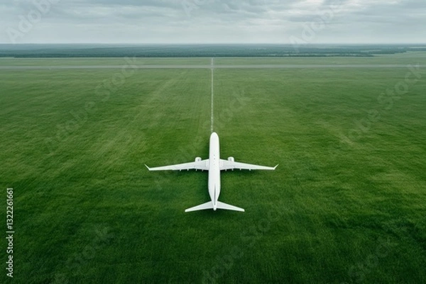 Fototapeta Airplane on the Runway: Striking View of an Aircraft Ready for Takeoff in a Dramatic Airport Setting