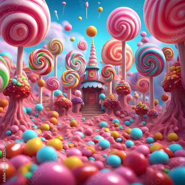 Fototapeta Candyland dreamscape filled with lollipops and sweets