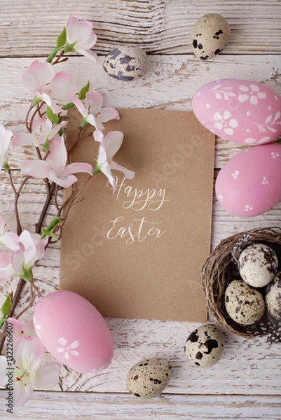 Obraz Easter decoration with quail easter eggs. greeting card, frame