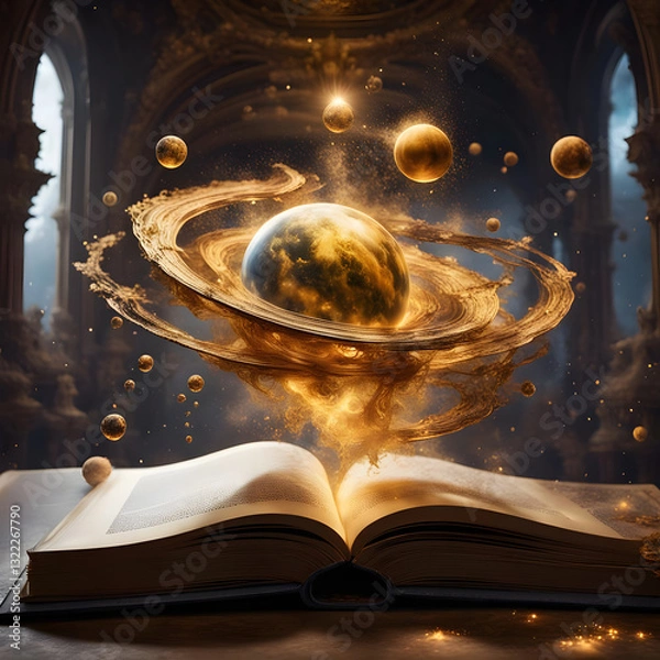 Fototapeta Mystery of cosmic knowledge unlocked by books