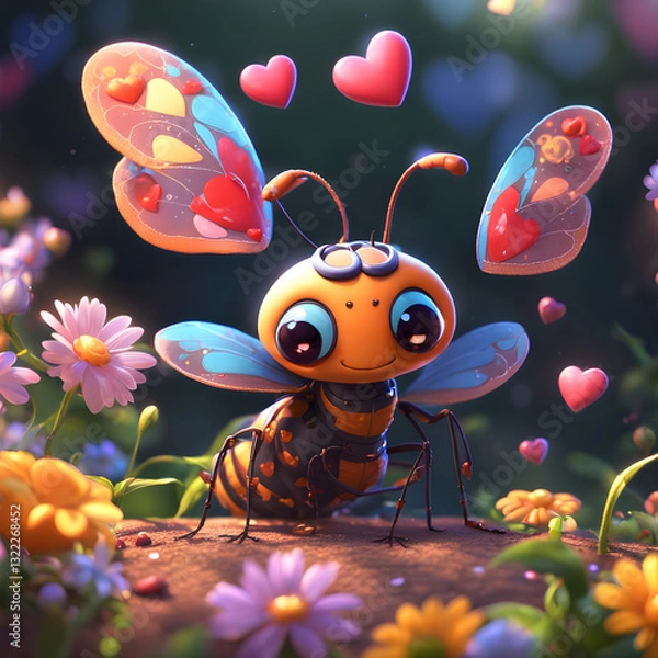 Fototapeta Colorful heart-patterned butterfly in enchanting garden
