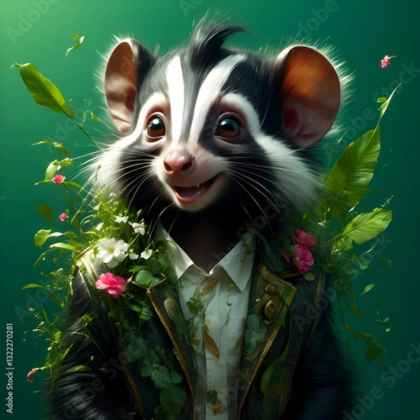 Fototapeta Charming skunk character adorned with vibrant blossoms