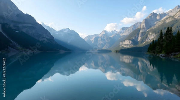 Fototapeta Majestic Mountain Lake Landscape with Crystal Clear Reflection