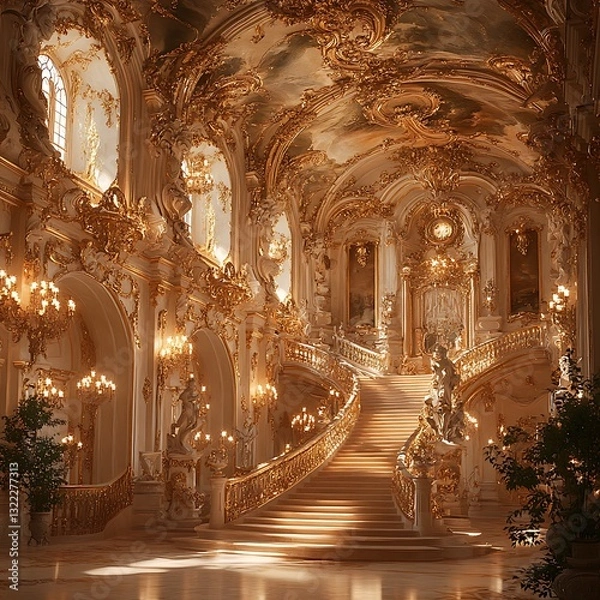 Fototapeta Opulent Luxurious royal staircase with gold decor high resolution picture
