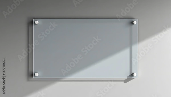 Obraz Blank wide transparent glass office corporate Signage plate Mock Up Template, Clear Printing Board For Branding, Logo. Transparent acrylic advertising signboard proportion 1 : 2 mockup side view, Pa
