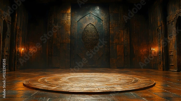 Fototapeta Dark, ornate room with a circular platform