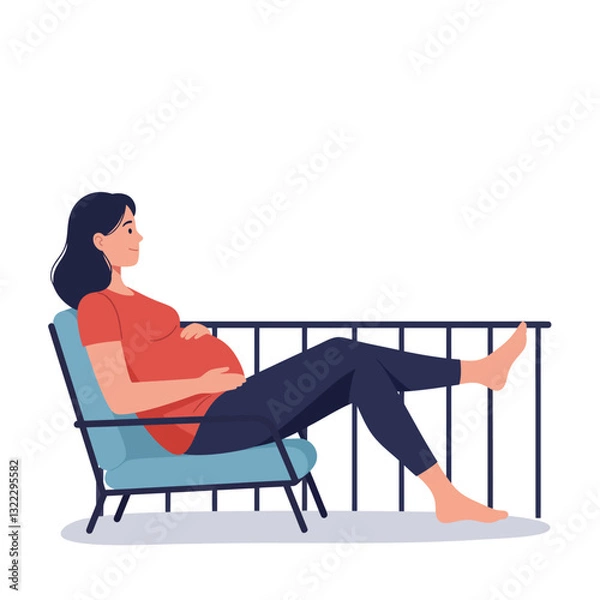Fototapeta Pregnant woman relaxing in chair with minimalistic design vector illustration