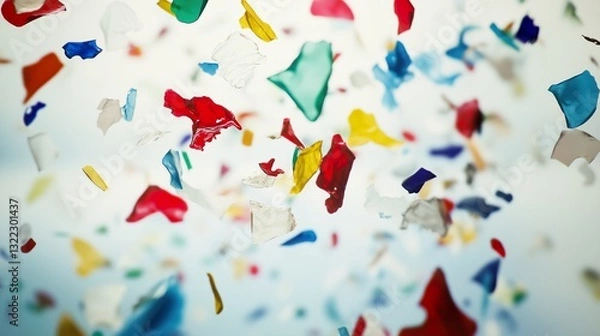 Obraz Microplastic particles suspended in air with bright lighting, blurred background, and environmental awareness