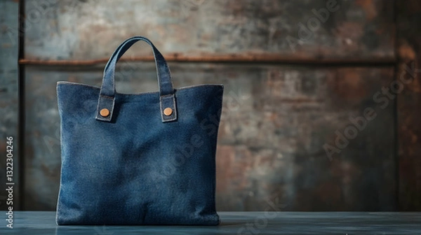 Obraz Handmade denim bag on table with a gray background