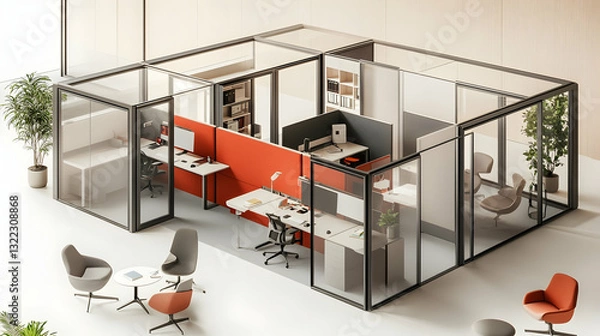 Obraz Hybrid office workspace with transparent partitions