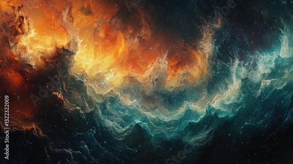 Fototapeta Fiery, swirling nebula in deep space.