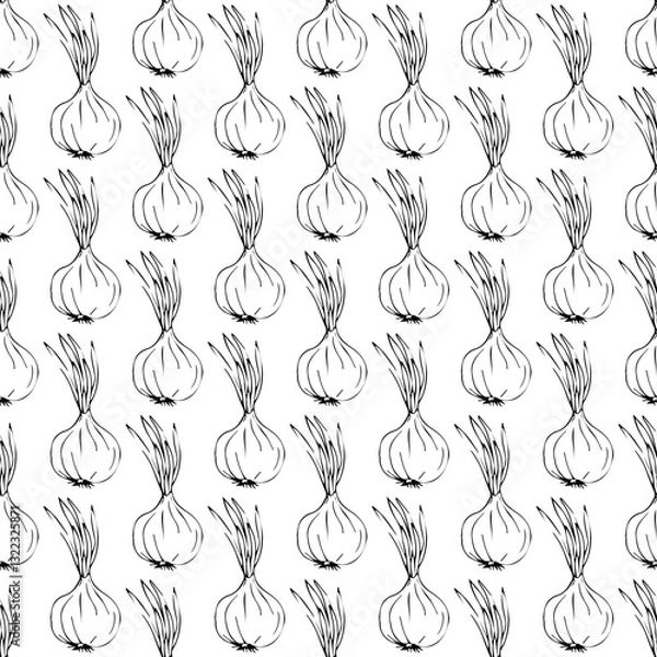 Fototapeta Onion in doodle style. Vector illustration. Simple seamless pattern.