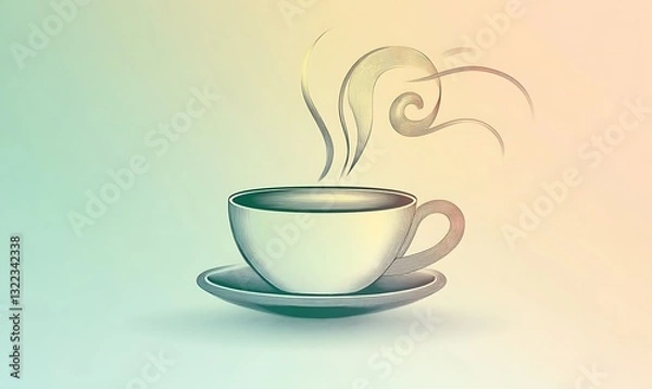 Fototapeta A single coffee cup with steam on a gradient background