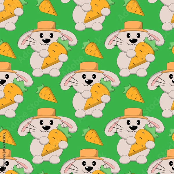 Fototapeta Seamless pattern with Cute Rabbit with carrot