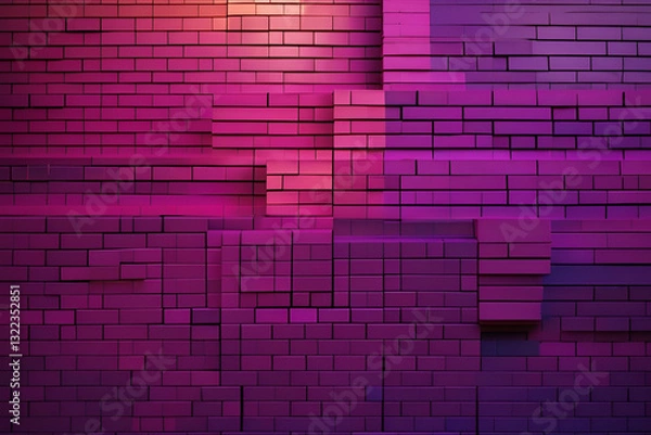 Obraz Brick Wall with Color: A contemporary brick wall creates a bold statement using vibrant and dynamic colors. With textures and shadows, this image is perfect for backgrounds and architectural concepts.