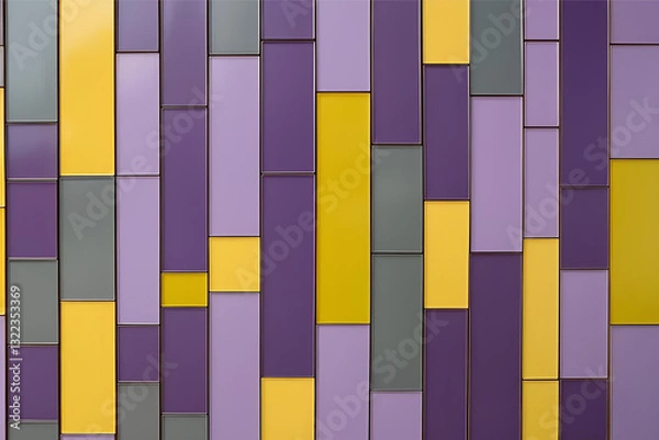 Obraz Geometric Harmony: An eye-level perspective showcases a contemporary wall design featuring a mosaic of rectangular tiles in a palette of vibrant colors.