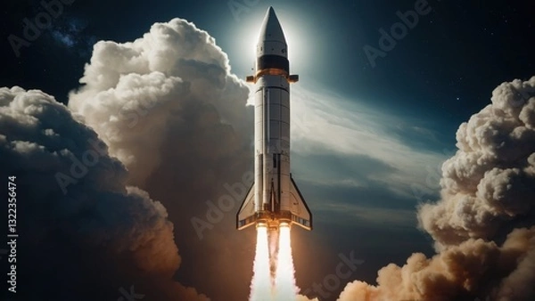 Obraz Rising above the clouds, the spacecraft’s impressive departure into space