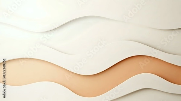 Fototapeta Abstract wavy layered paper background in white and peach colors creating modern minimal geometric pattern with soft shadows and depth effect.