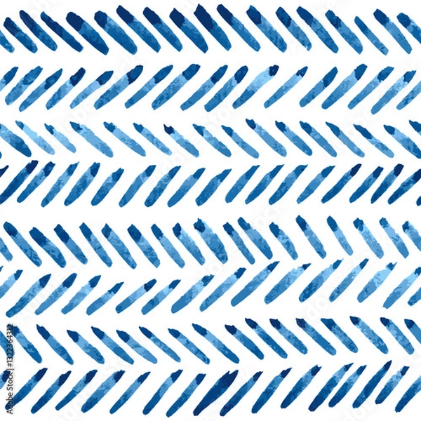 Fototapeta Blue herringbone hand painted seamless vector pattern