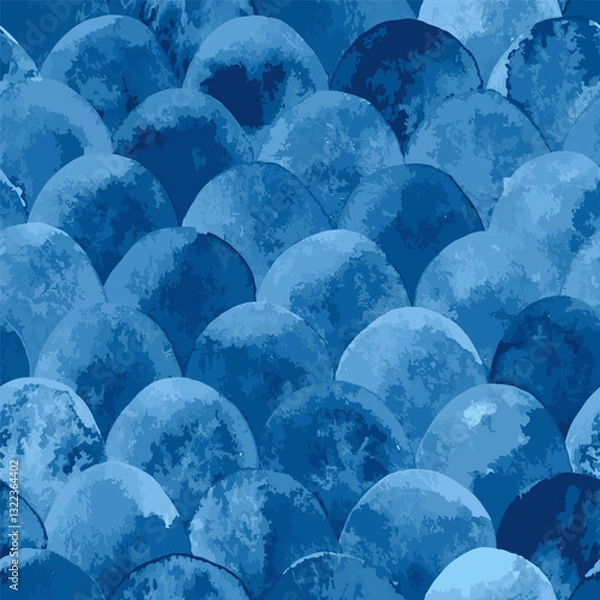 Fototapeta Blue scallops watercolor painted background, seamless vector pattern