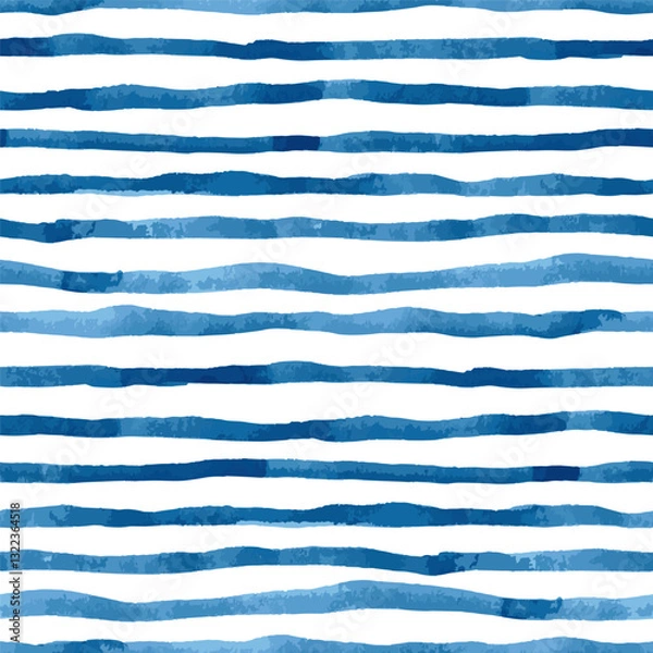 Fototapeta Blue watercolour striped background. Seamless vector pattern